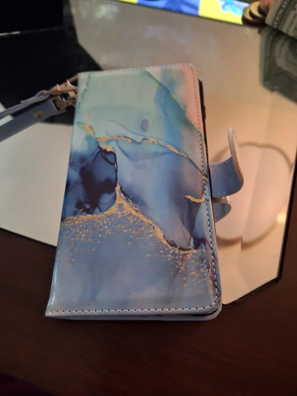 ulak Blue Marble Wallet Phone Case with Wrist Strap